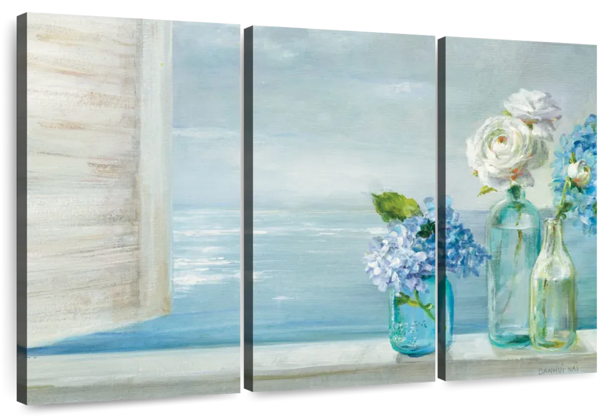 A Beautiful Day At The Beach Three Glass Bottles Wall Art