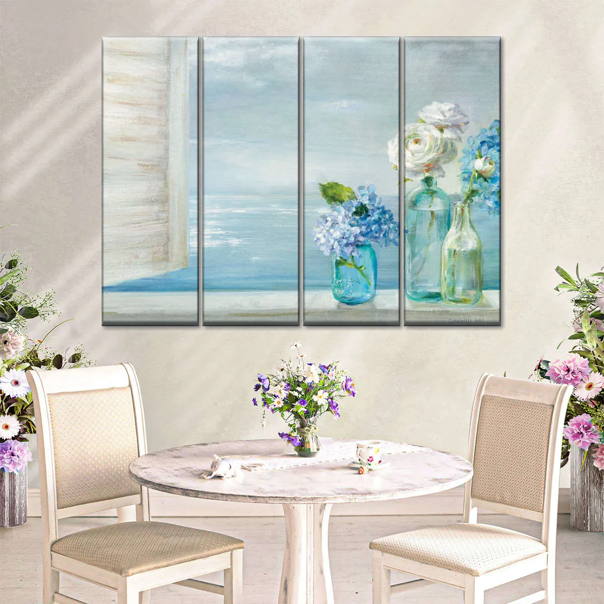 A Beautiful Day At The Beach Three Glass Bottles Wall Art