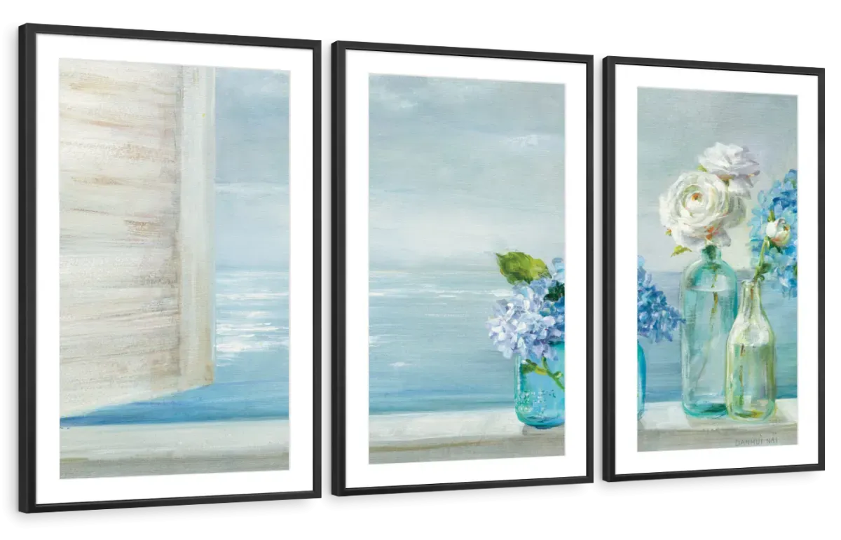 A Beautiful Day At The Beach Three Glass Bottles Wall Art