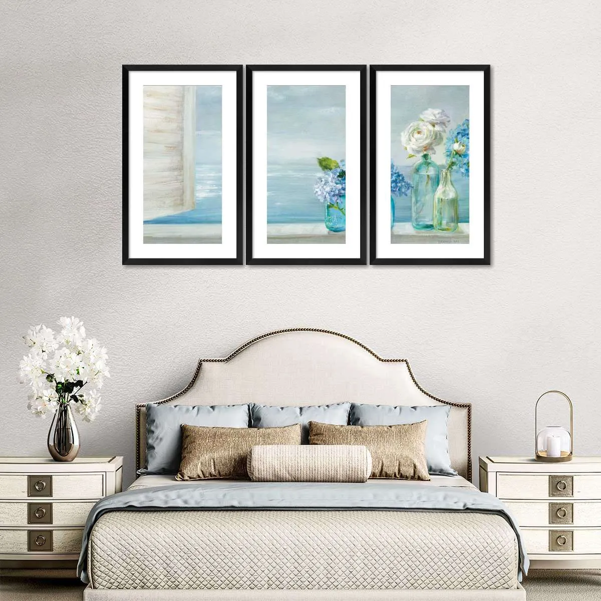 A Beautiful Day At The Beach Three Glass Bottles Wall Art
