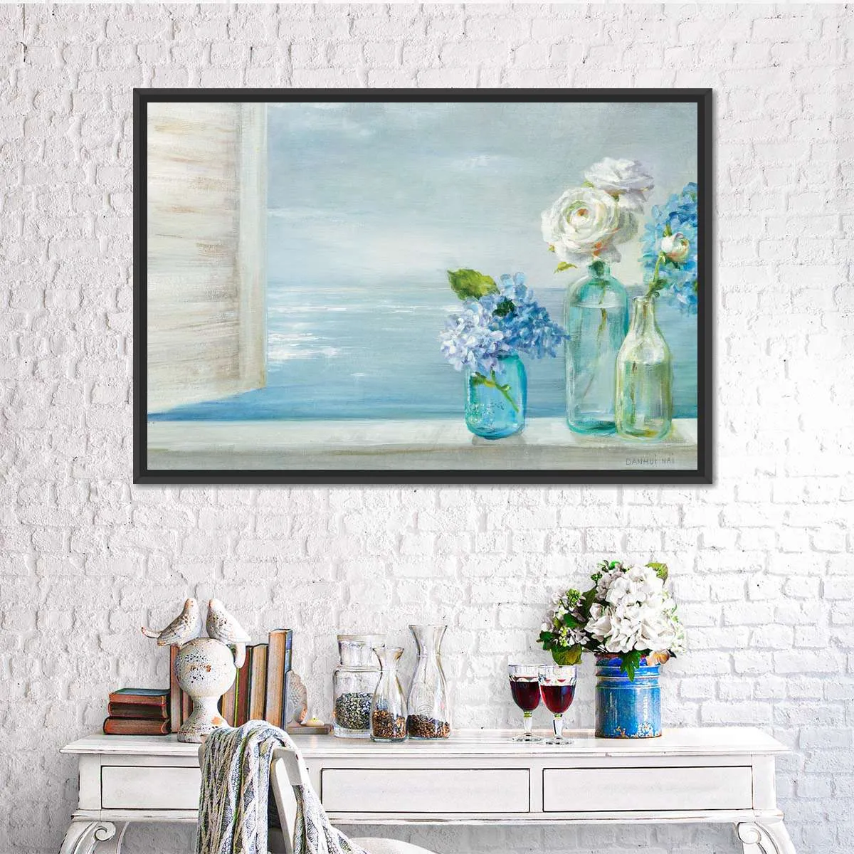 A Beautiful Day At The Beach Three Glass Bottles Wall Art
