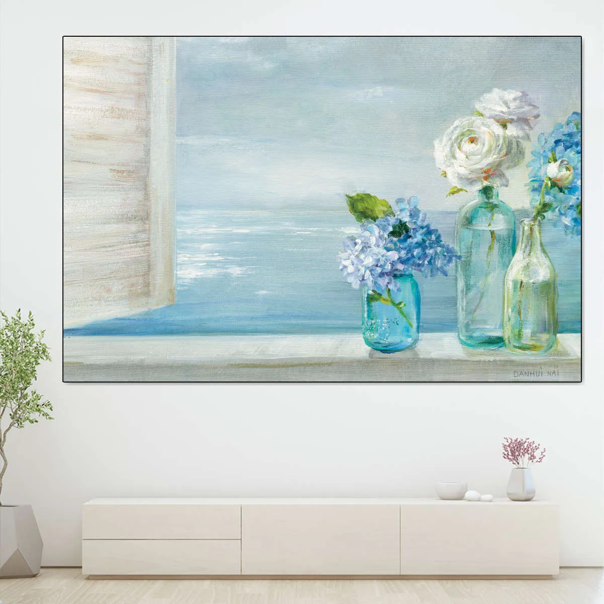 A Beautiful Day At The Beach Three Glass Bottles Wall Art