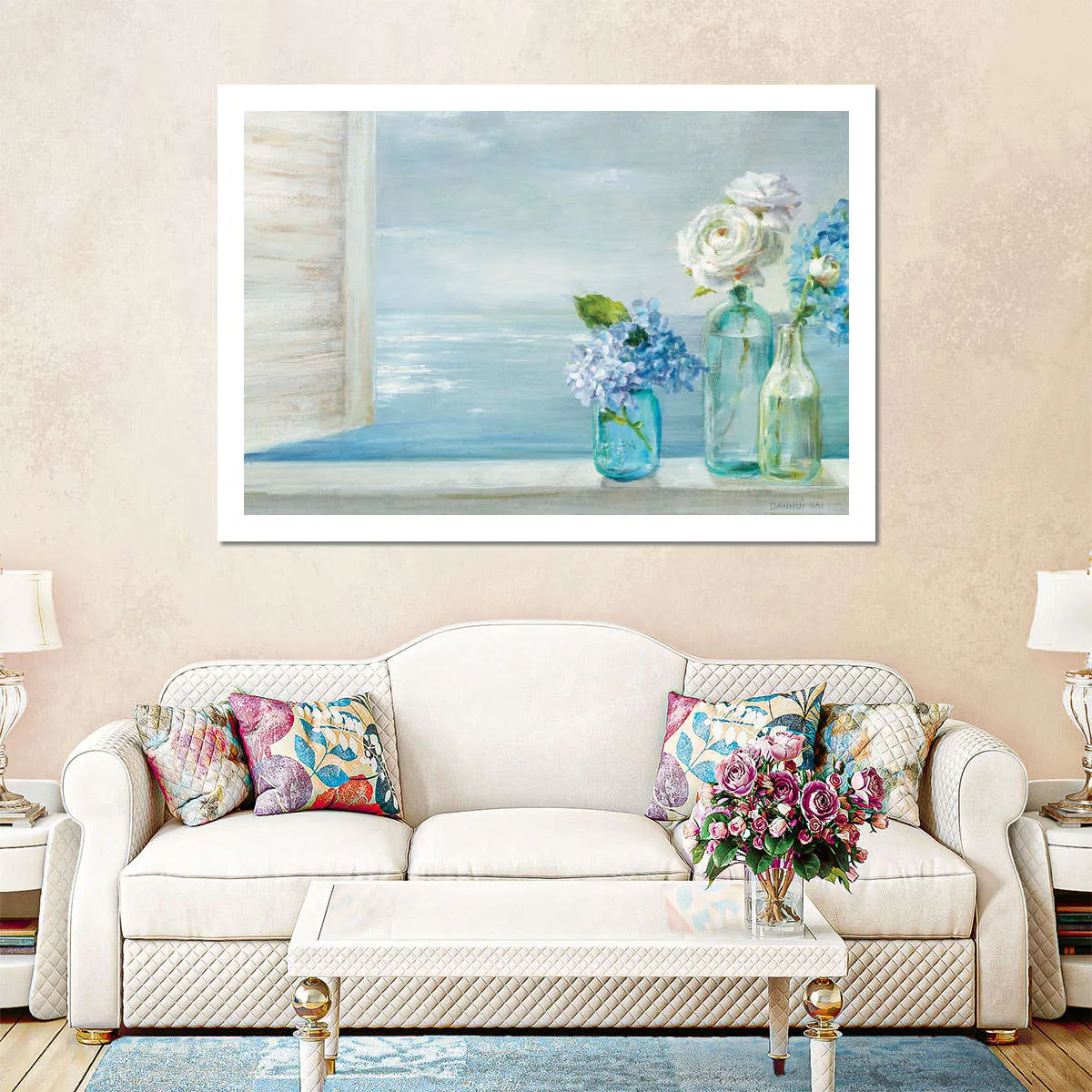 A Beautiful Day At The Beach Three Glass Bottles Wall Art