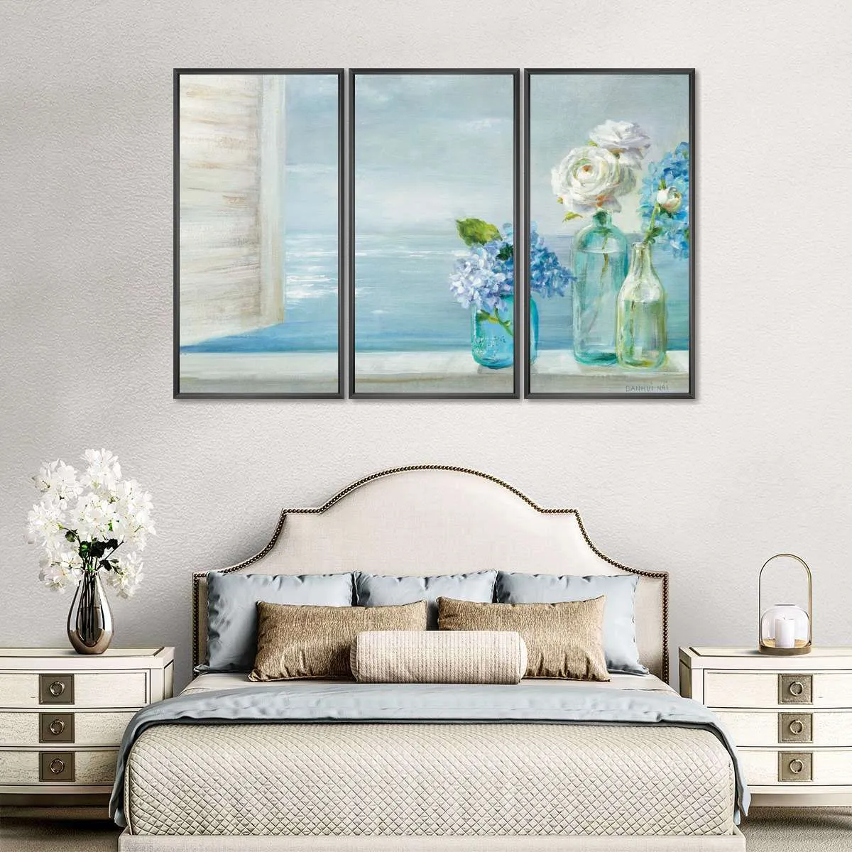 A Beautiful Day At The Beach Three Glass Bottles Wall Art