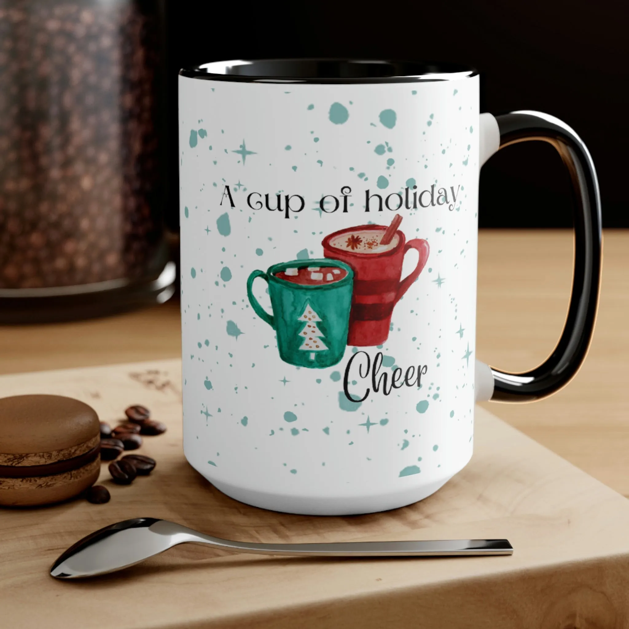 a cup of holiday cheer Two-Tone Coffee Mugs, 15oz
