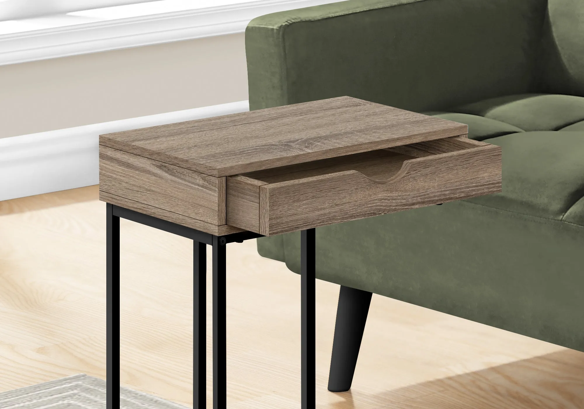 Accent Table - 25"H / Dark Taupe / Black Metal