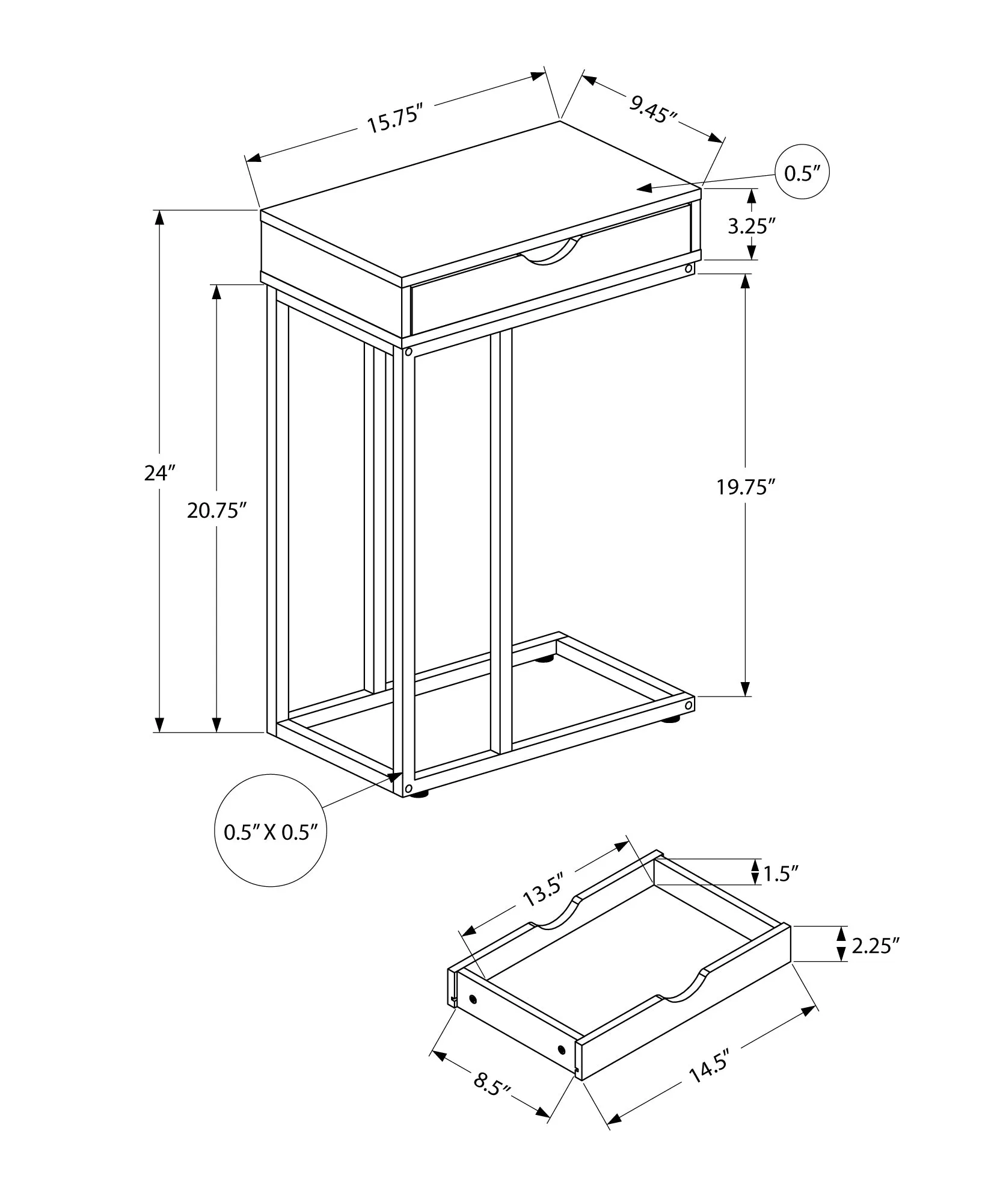 Accent Table - 25"H / Dark Taupe / Black Metal