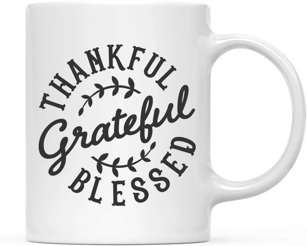 Andaz Press Autumn 11oz. Coffee Mug Gift, Thankful Grateful Blessed, Round