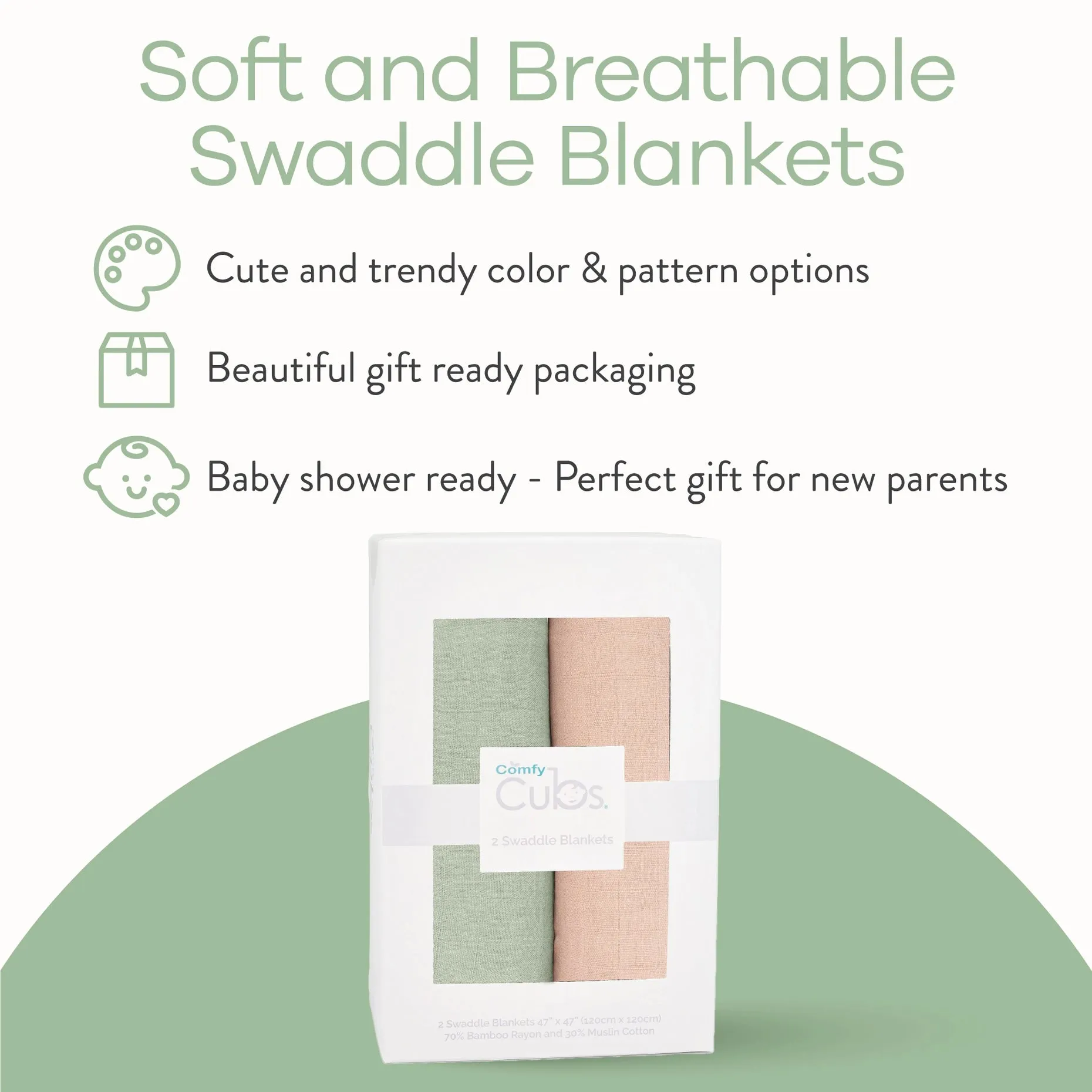 Baby Muslin Swaddle Blankets - Sage and Blush
