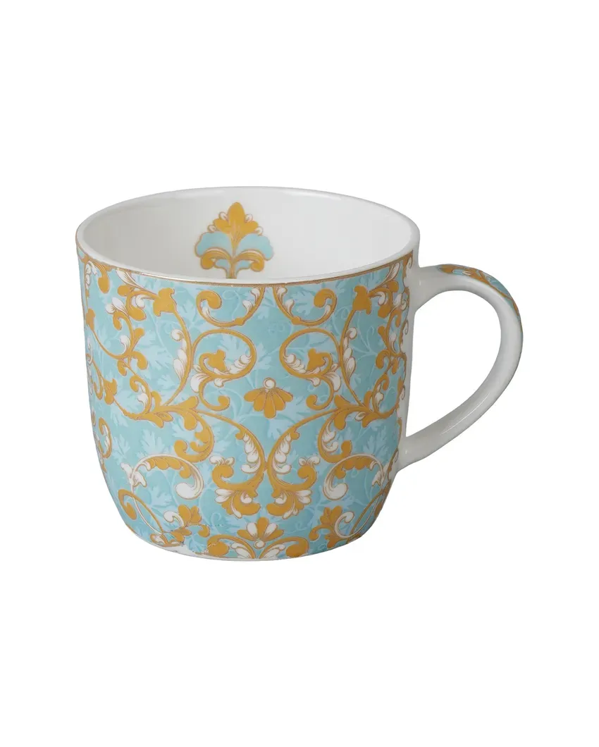 Blue Coloured Printed Bonechina Mugs | Set of 6