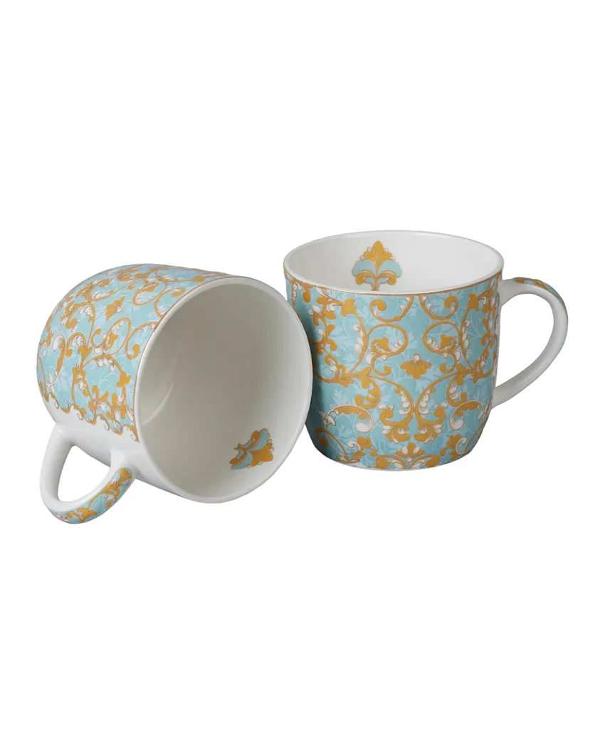 Blue Coloured Printed Bonechina Mugs | Set of 6
