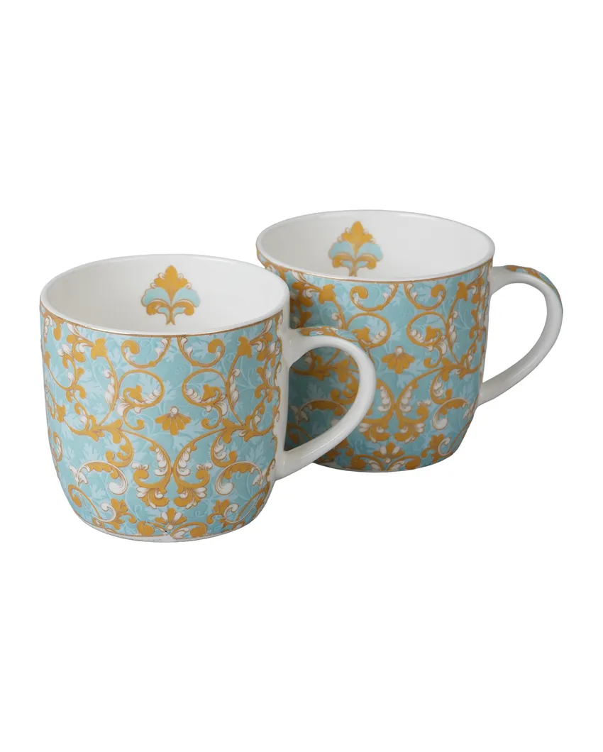 Blue Coloured Printed Bonechina Mugs | Set of 6