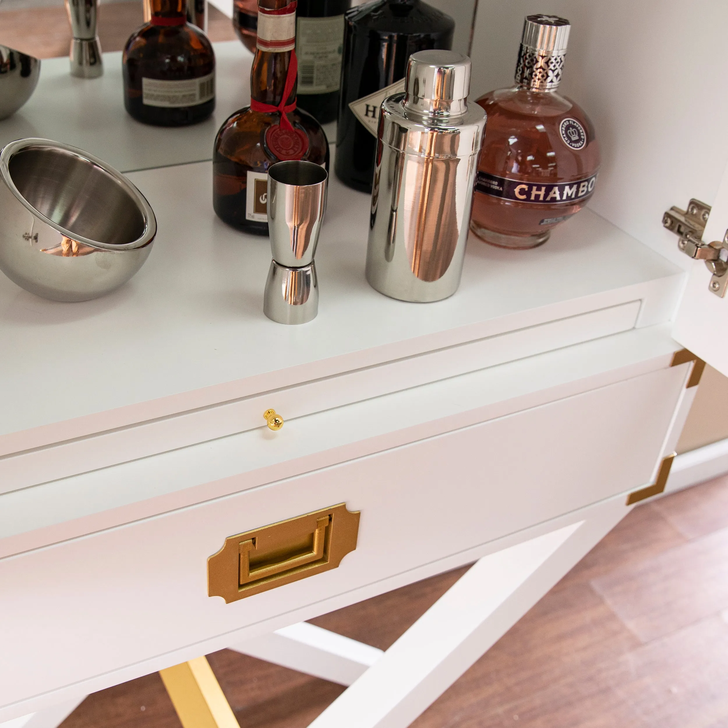 Campaign Tall Bar Cabinet w/ Storage