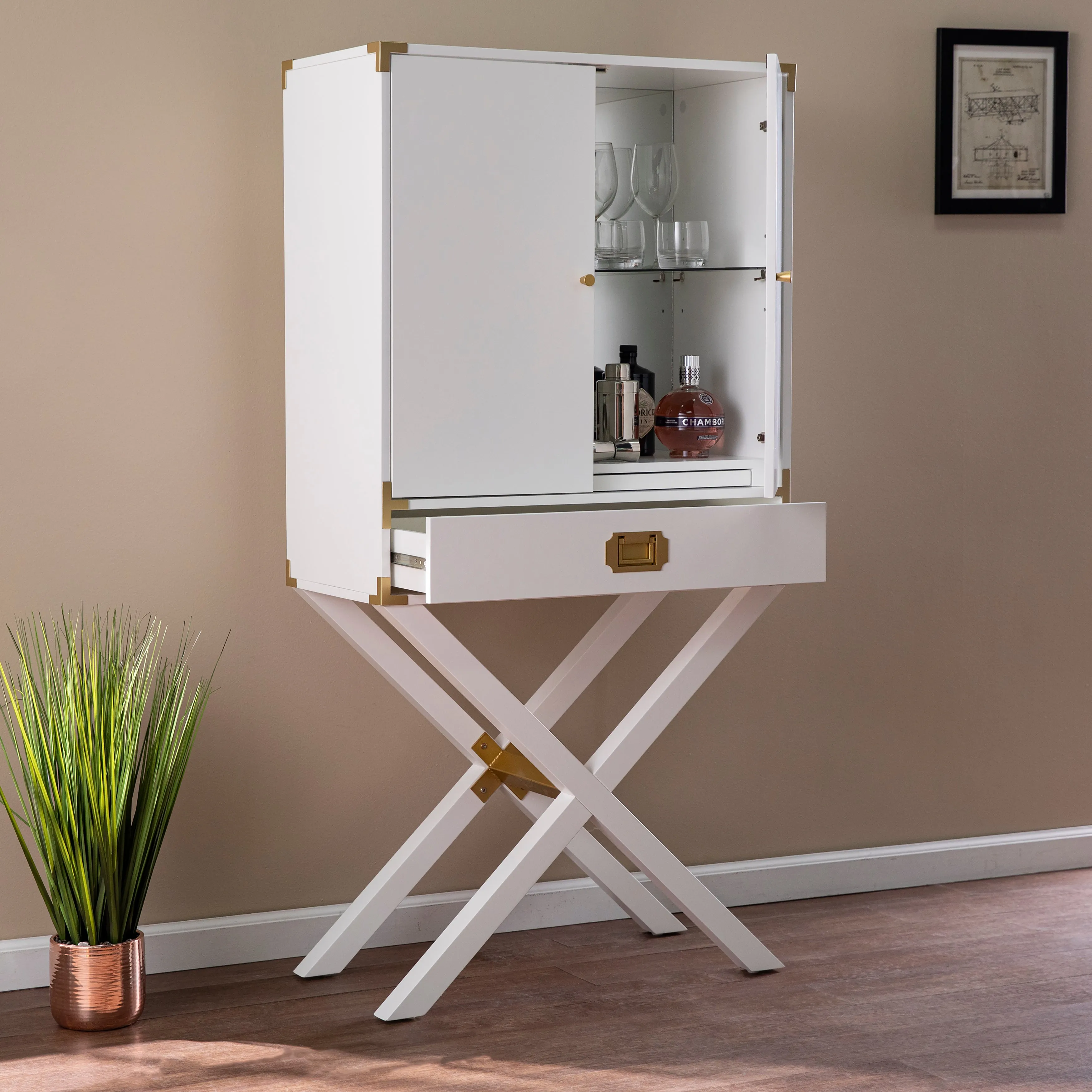 Campaign Tall Bar Cabinet w/ Storage