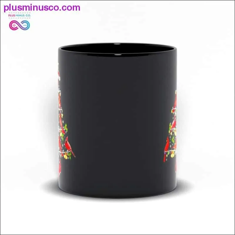 Cardinal Bird Christmas Tree / Santa Hat / Star Black Mugs