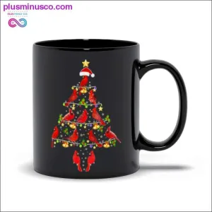 Cardinal Bird Christmas Tree / Santa Hat / Star Black Mugs