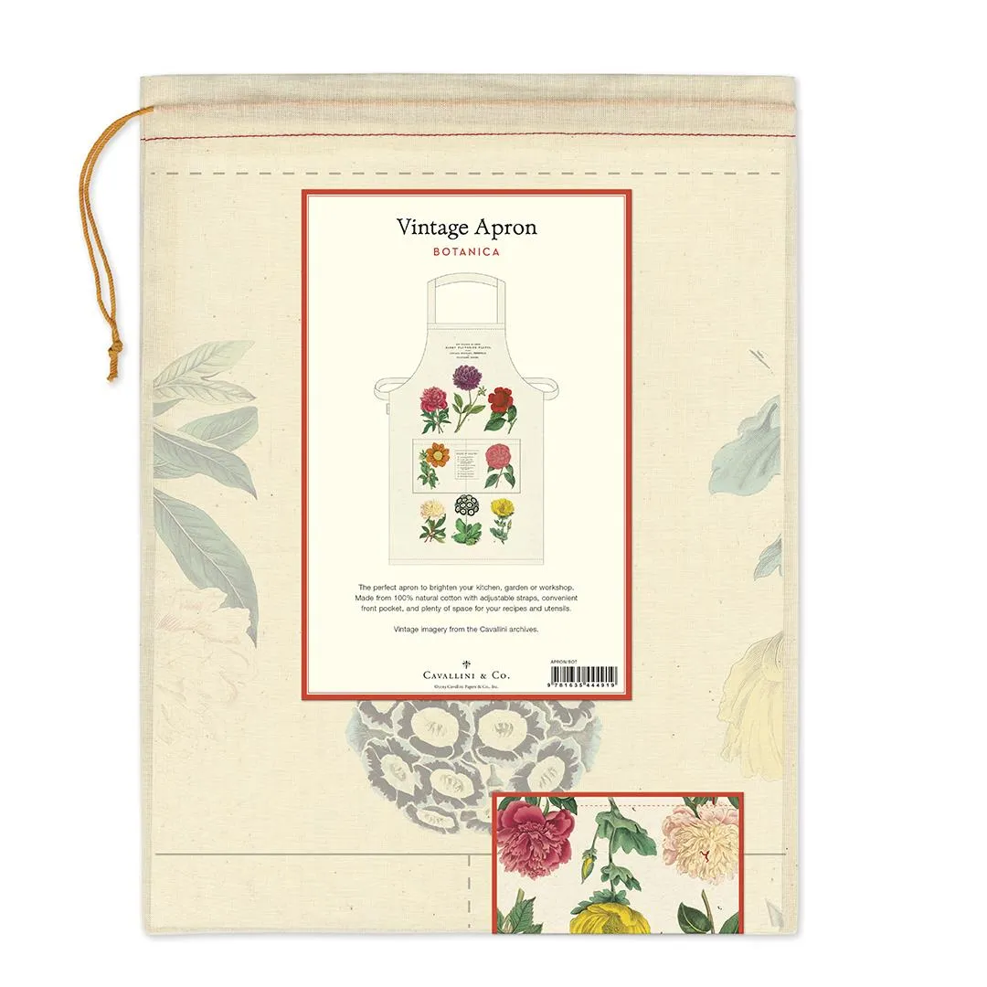 Cavallini - 100% Natural Cotton Vintage Apron - 48x80cms - Botanica/Flowering Plants