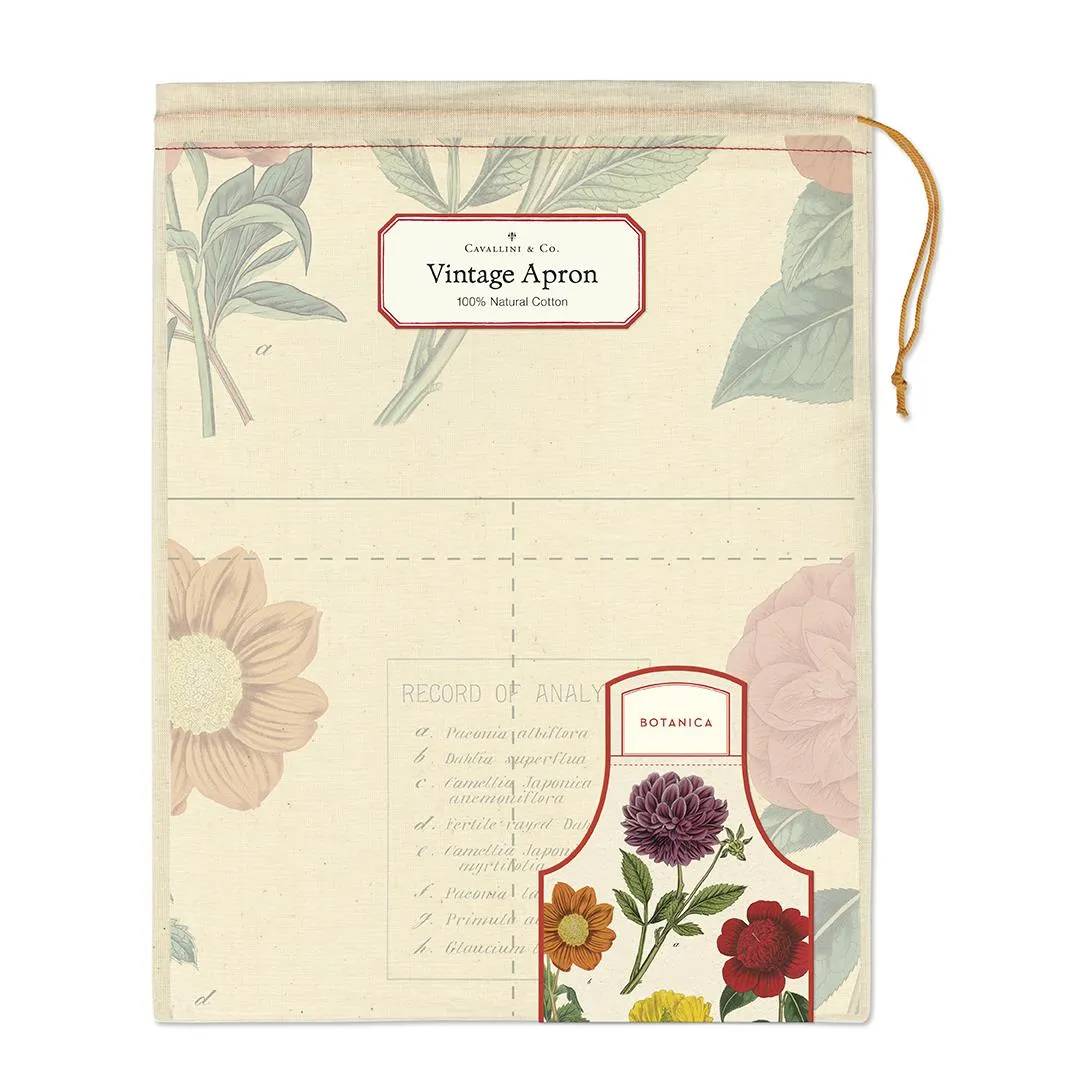 Cavallini - 100% Natural Cotton Vintage Apron - 48x80cms - Botanica/Flowering Plants