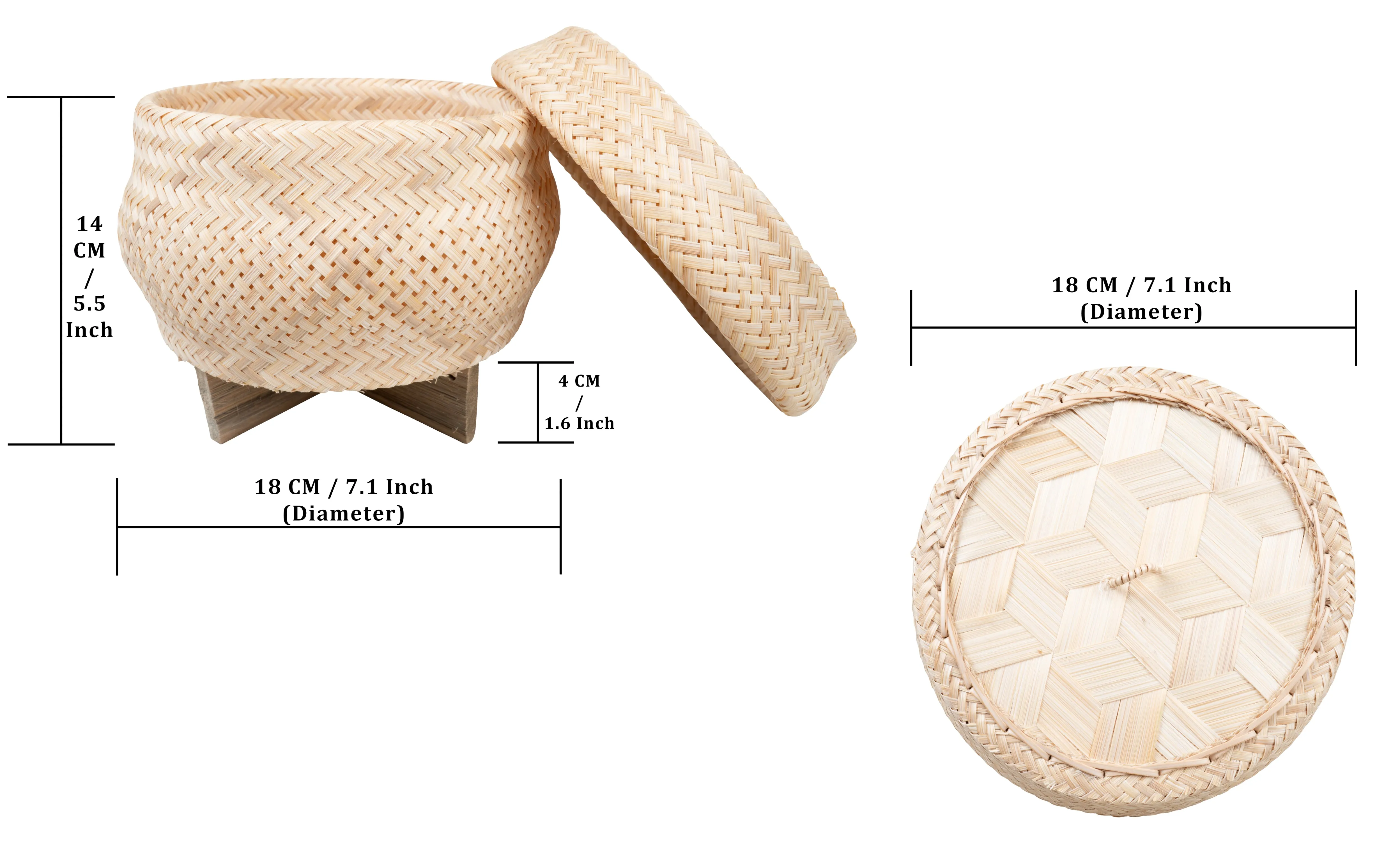 CCcollections Traditional Handmade Bamboo Sticky Rice Basket - Eco-Friendly Serving Basket for Rice