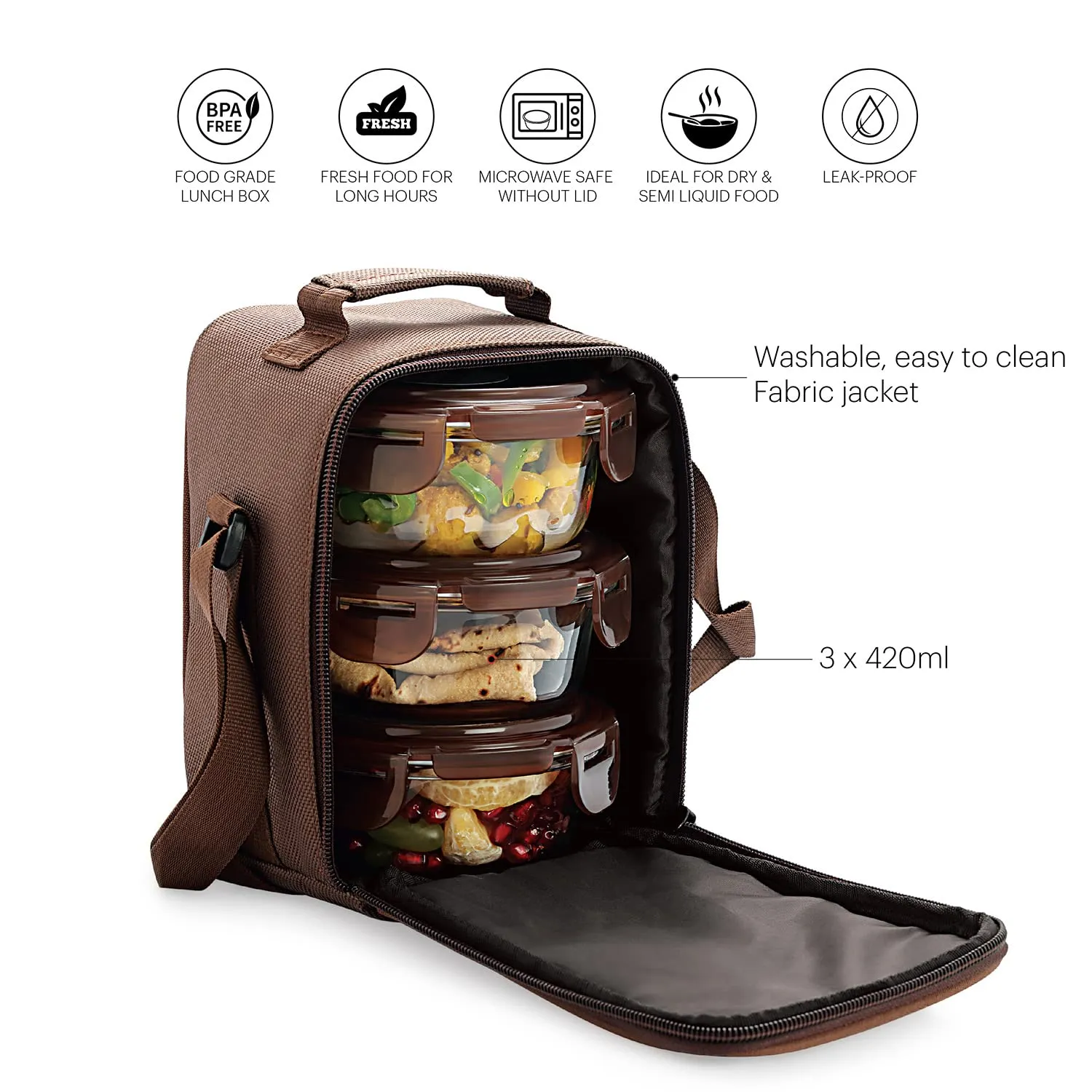 Cello H2O Glass Fridge Water Bottle with Plastic Cap, Set of 6, 920ml, Blue Maxfresh Glassy Seal O Fresh Round Borosilicate Microwavable Glass Lunch Box, Brown, 400 ml Each, Set of 3