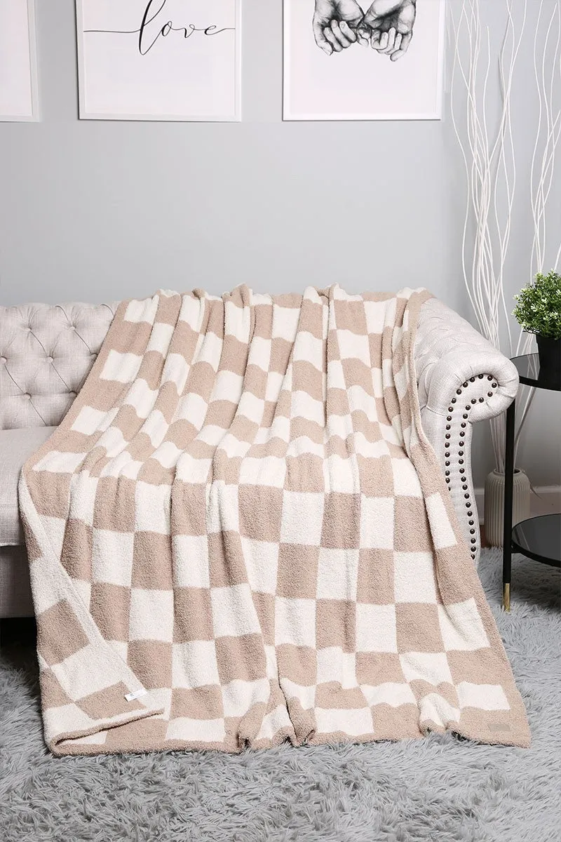 Checkered Throw Blanket-Beige