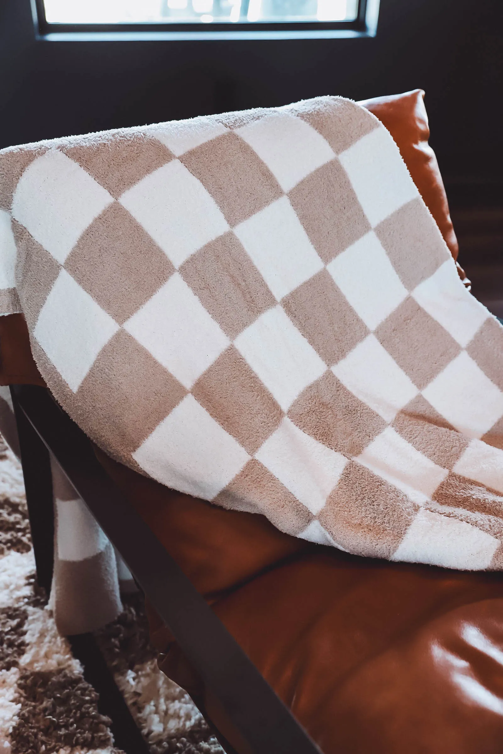 Checkered Throw Blanket-Beige