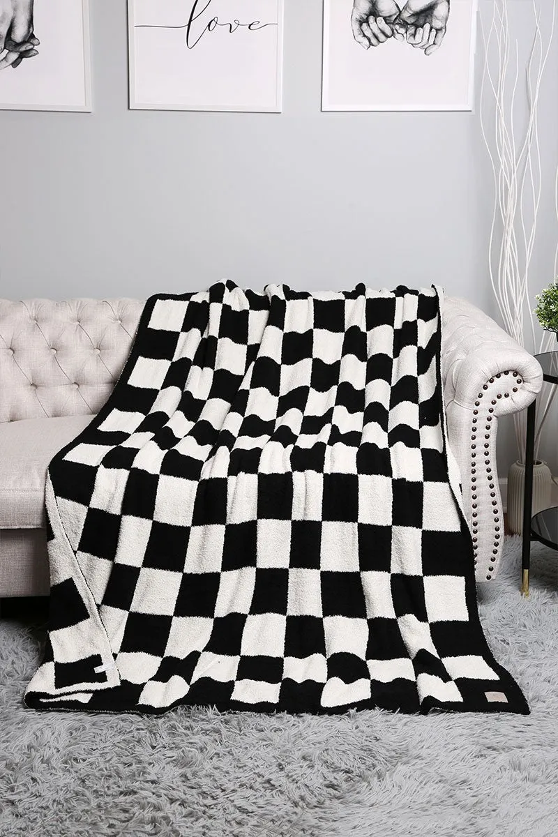 Checkered Throw Blanket-Black