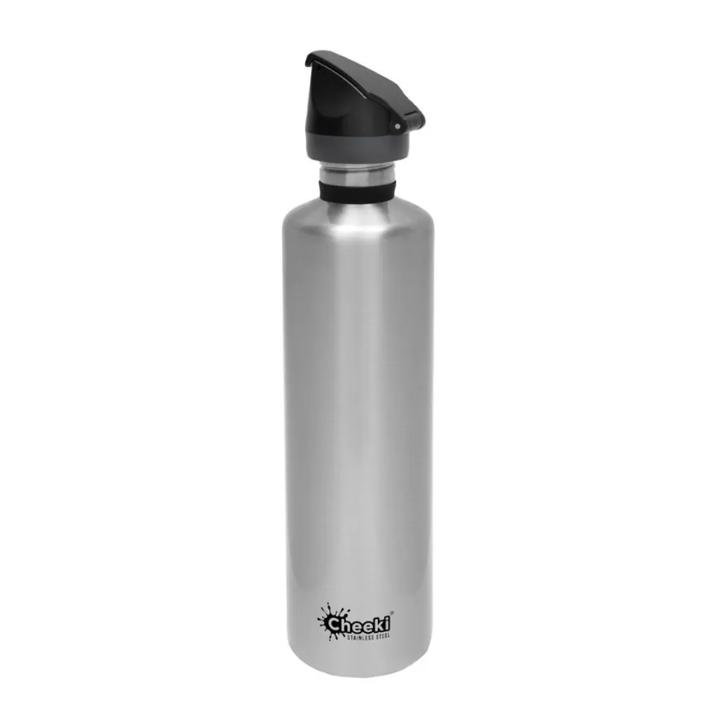 Cheeki - Single Wall Active Bottle with Tri-Tech Sports Lid - Silver (1L)