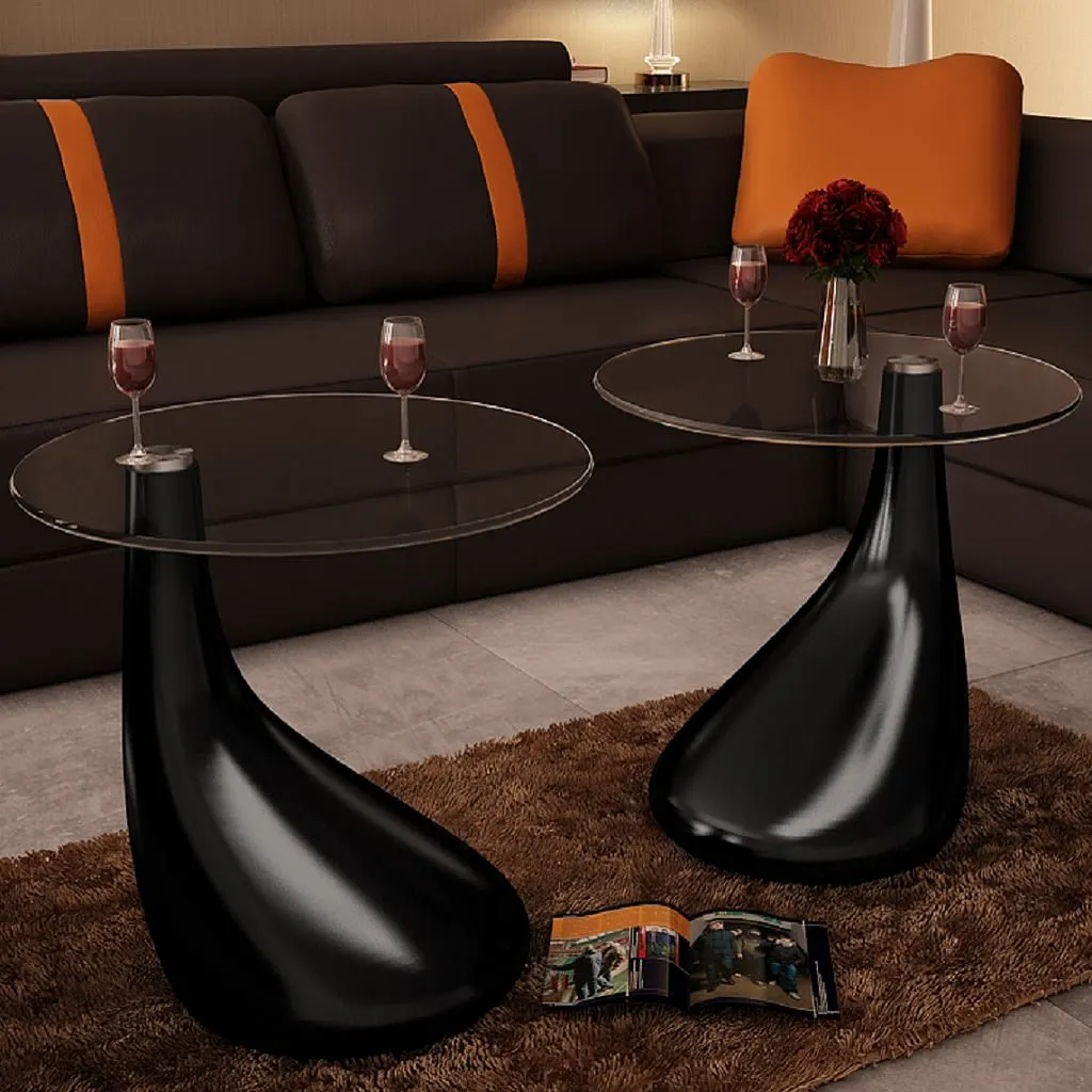 Coffee Table End Table Living Room Side Table with Round Glass Top
