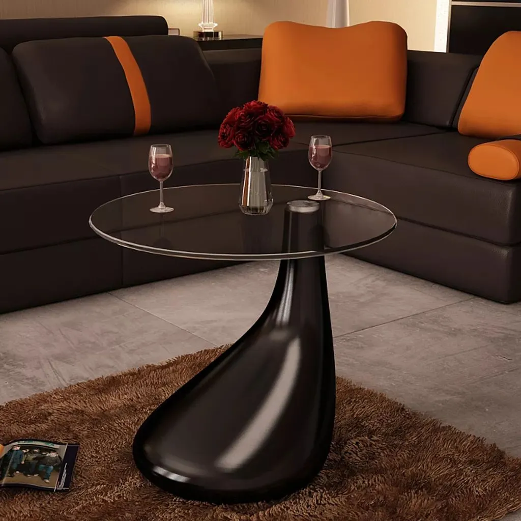 Coffee Table End Table Living Room Side Table with Round Glass Top