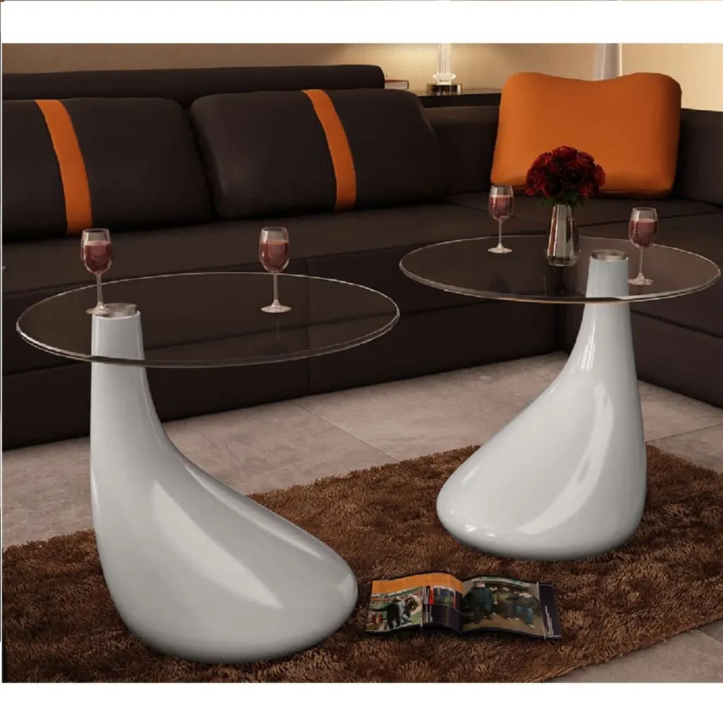 Coffee Table End Table Living Room Side Table with Round Glass Top