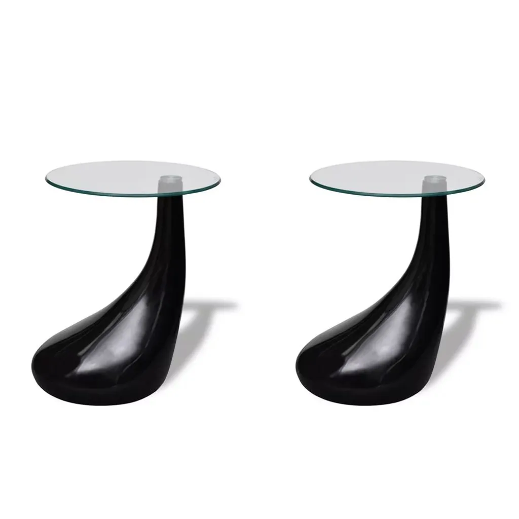 Coffee Table End Table Living Room Side Table with Round Glass Top
