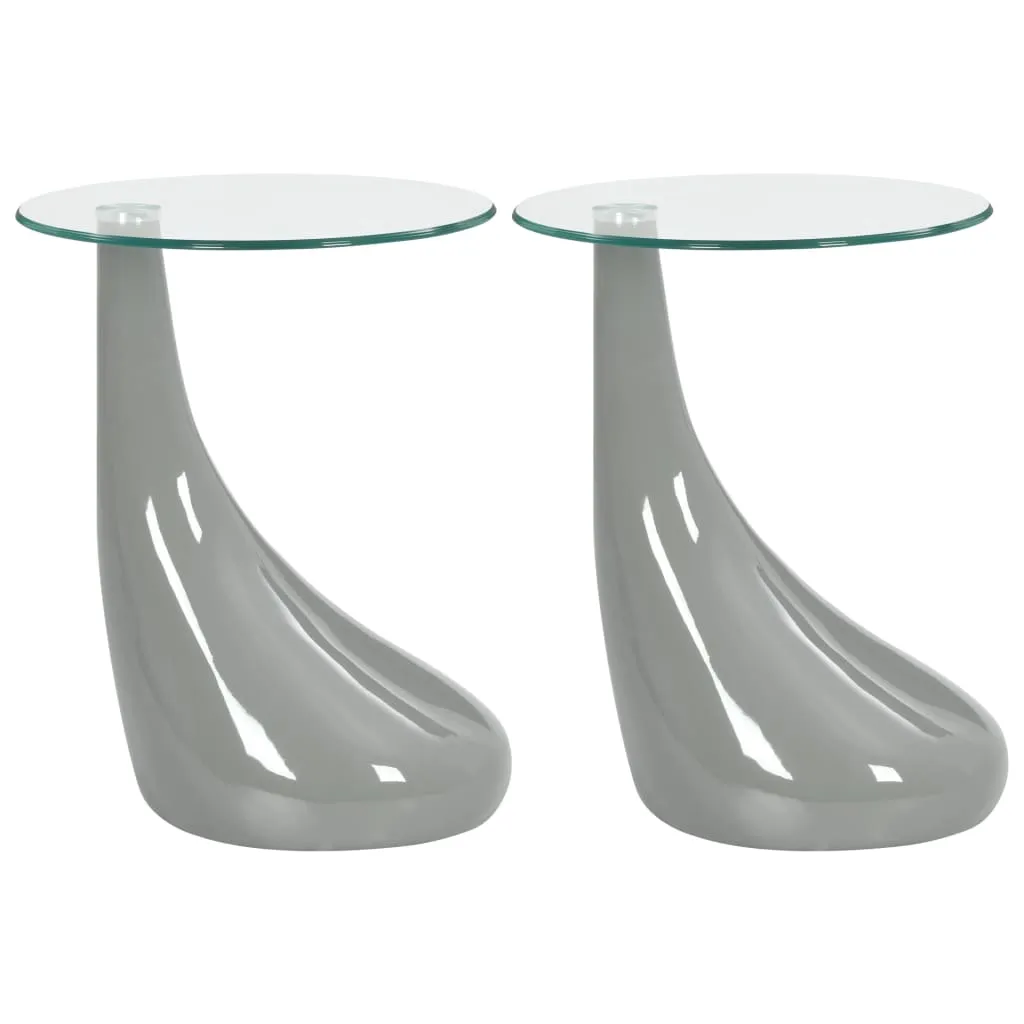 Coffee Table End Table Living Room Side Table with Round Glass Top