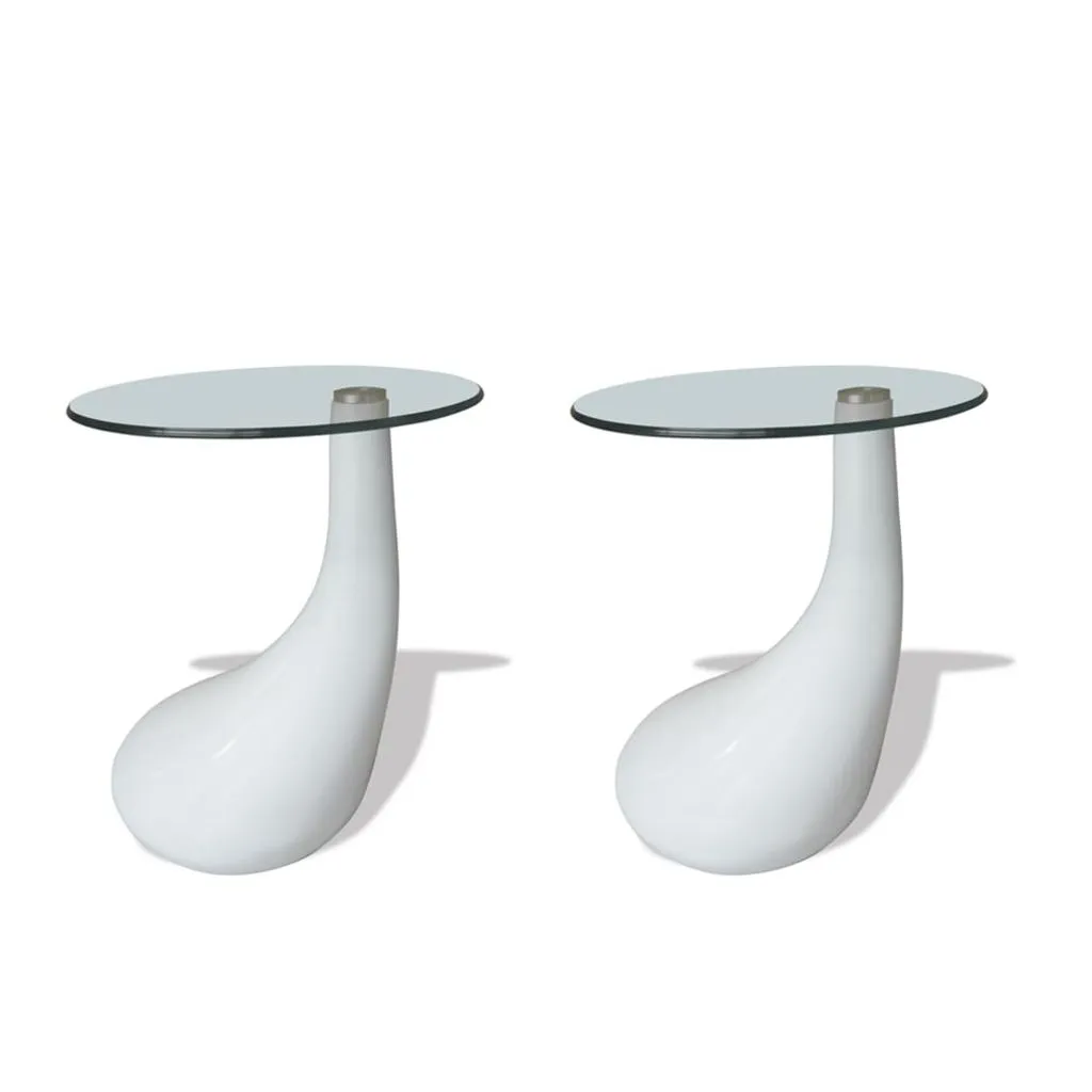 Coffee Table End Table Living Room Side Table with Round Glass Top