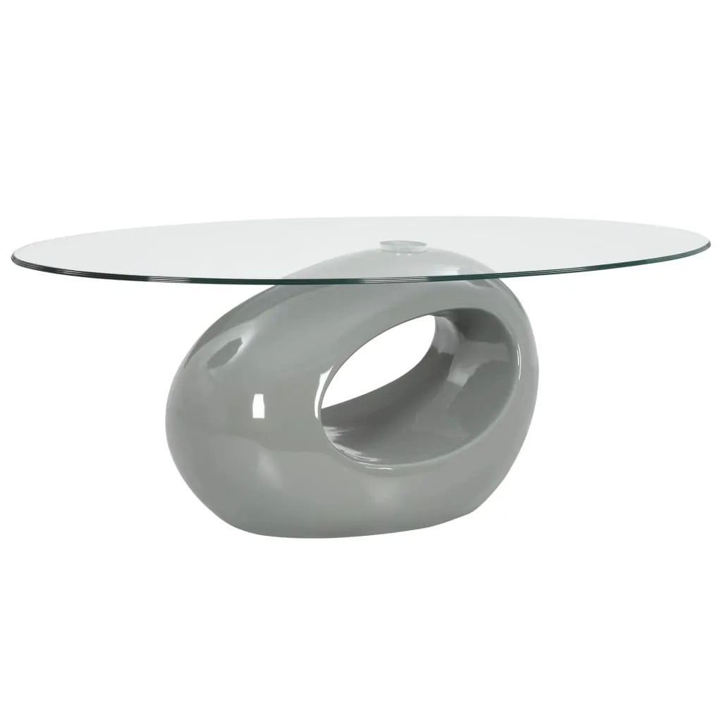 Coffee Table Living Room End Table Side Sofa Table with Oval Glass Top