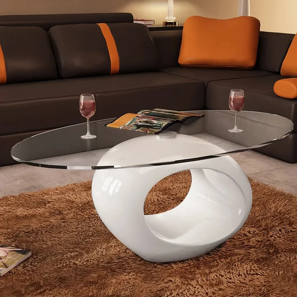 Coffee Table Living Room End Table Side Sofa Table with Oval Glass Top