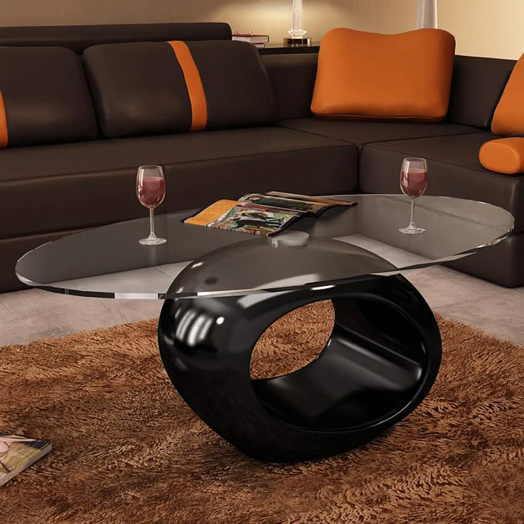 Coffee Table Living Room End Table Side Sofa Table with Oval Glass Top