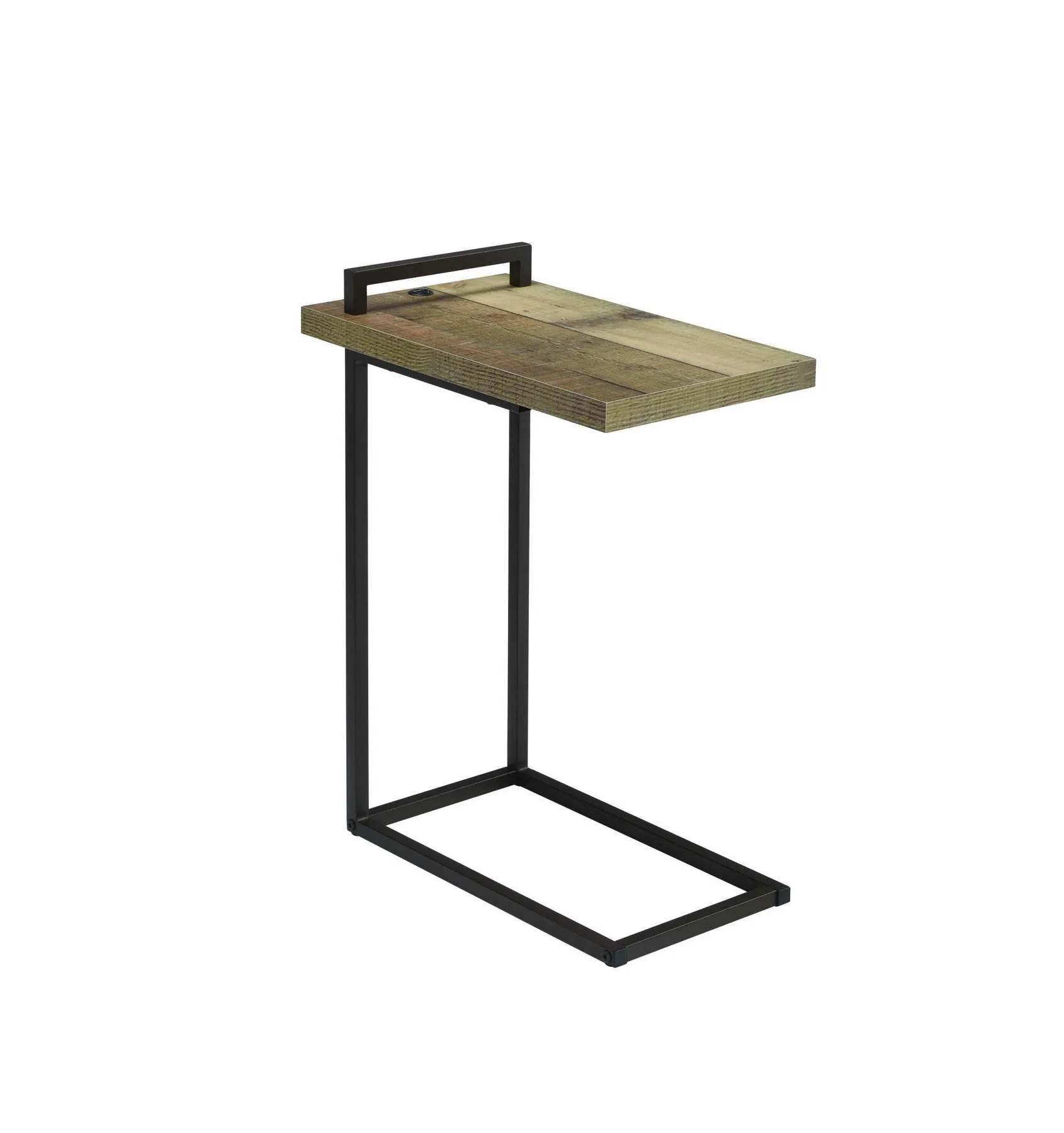 Contemporary Style Metal Accent Table With Wooden Top And Usb Port, Brown And Bronze By Benzara