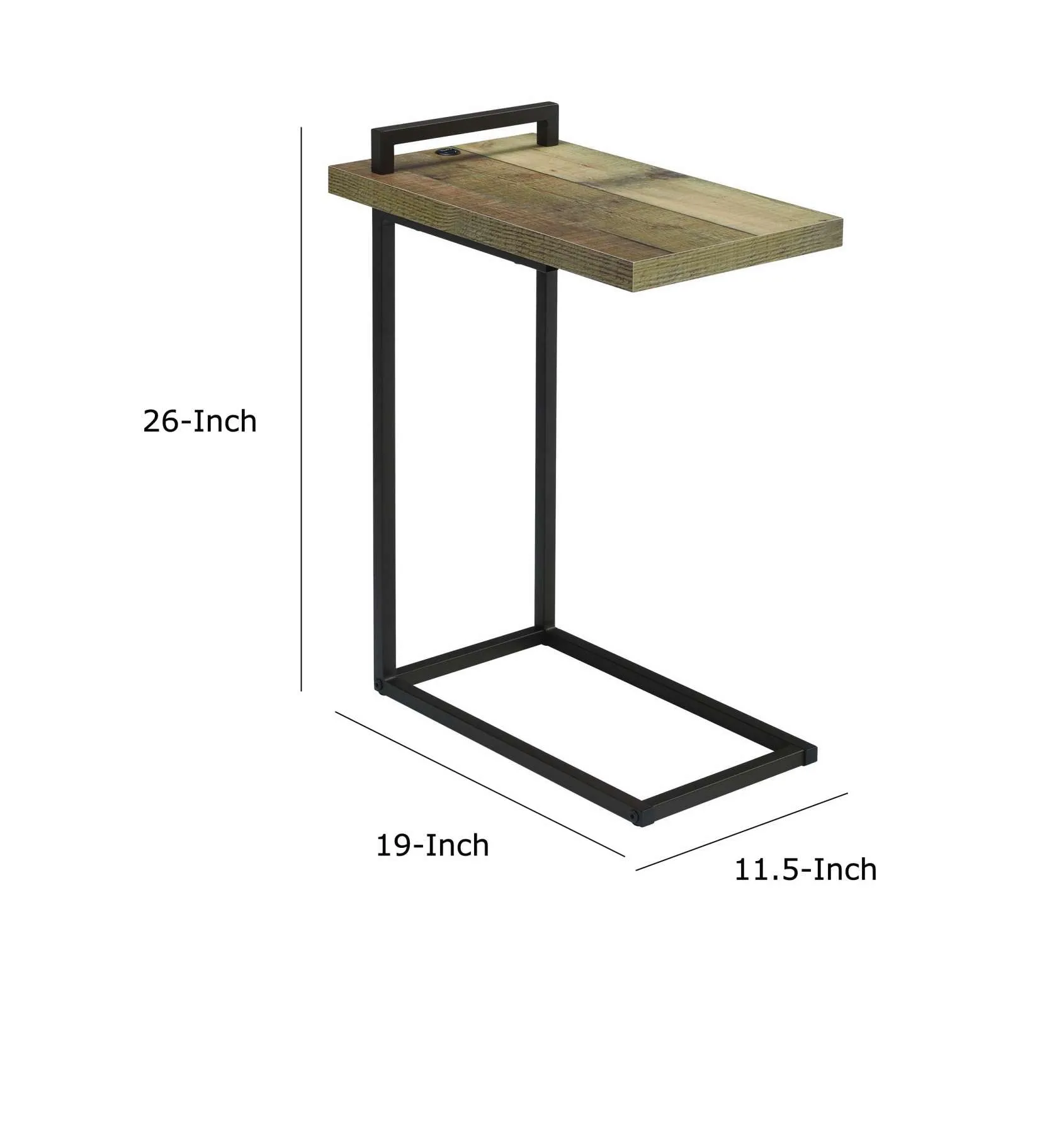 Contemporary Style Metal Accent Table With Wooden Top And Usb Port, Brown And Bronze By Benzara