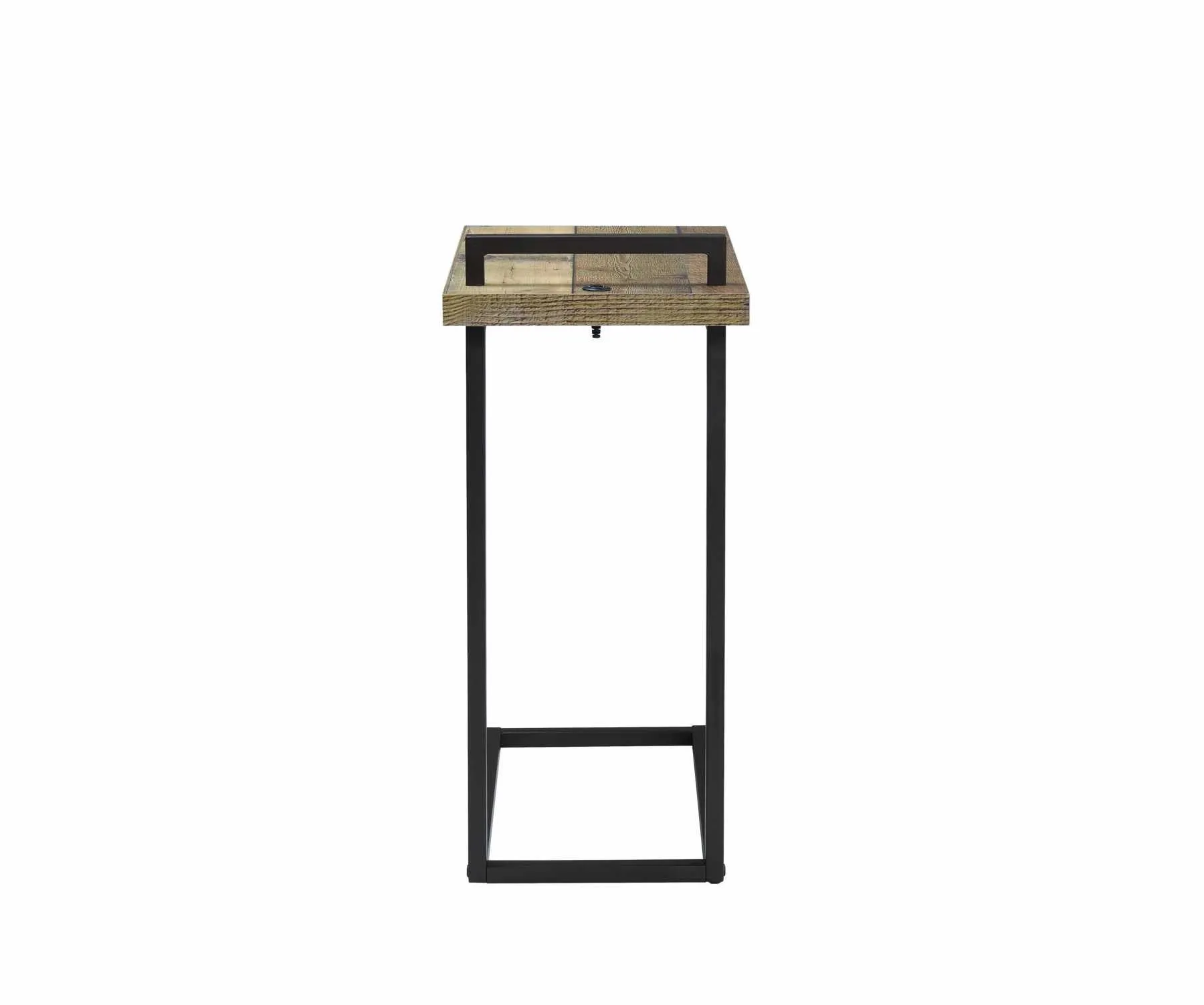 Contemporary Style Metal Accent Table With Wooden Top And Usb Port, Brown And Bronze By Benzara