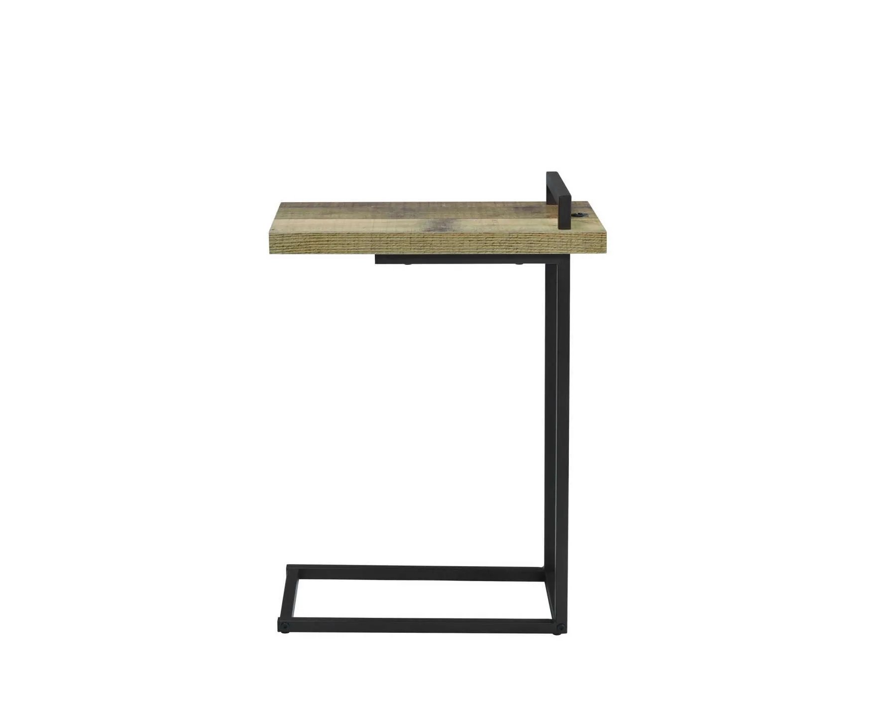 Contemporary Style Metal Accent Table With Wooden Top And Usb Port, Brown And Bronze By Benzara