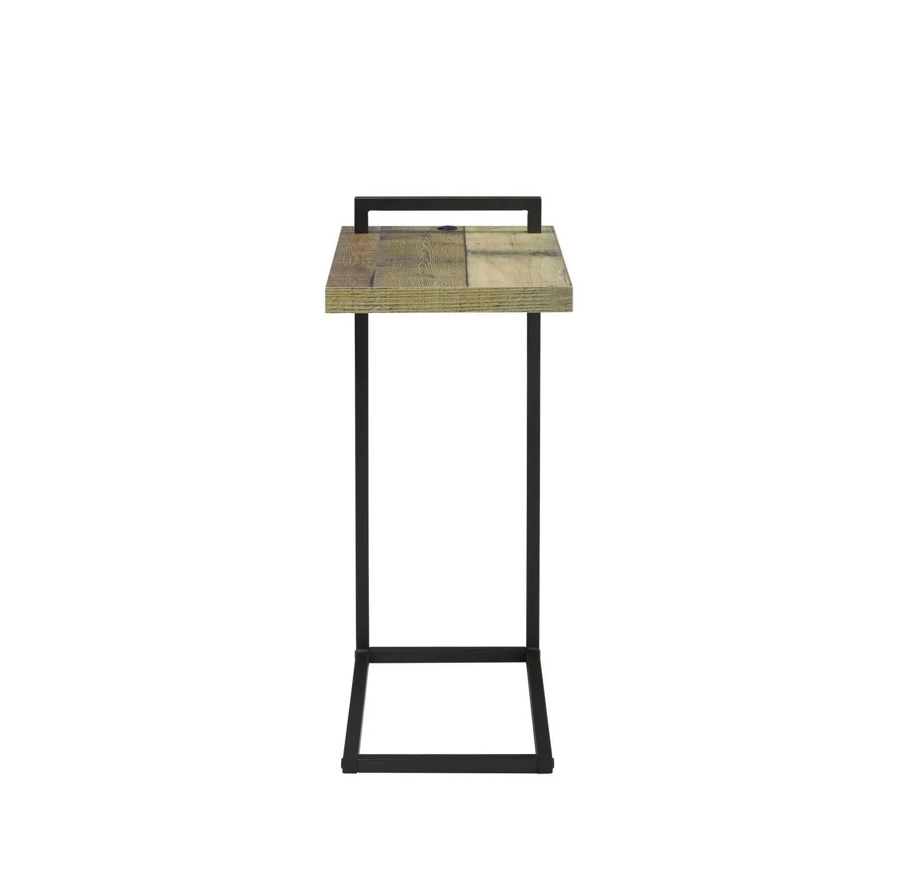 Contemporary Style Metal Accent Table With Wooden Top And Usb Port, Brown And Bronze By Benzara