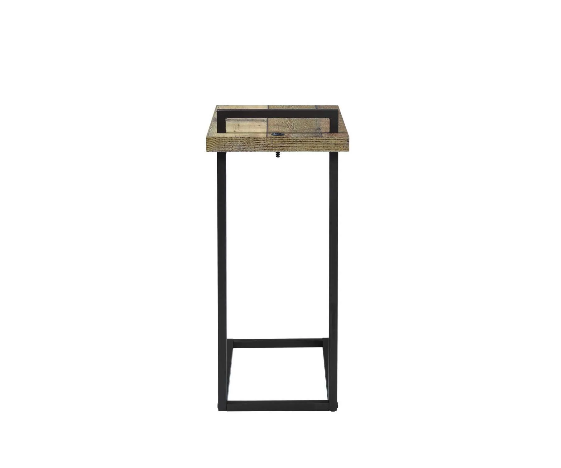Contemporary Style Metal Accent Table With Wooden Top And Usb Port, Brown And Bronze By Benzara
