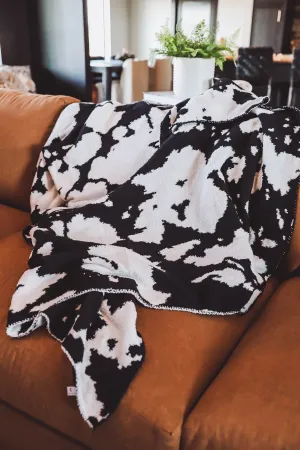 Cow Print Throw Blanket-Black