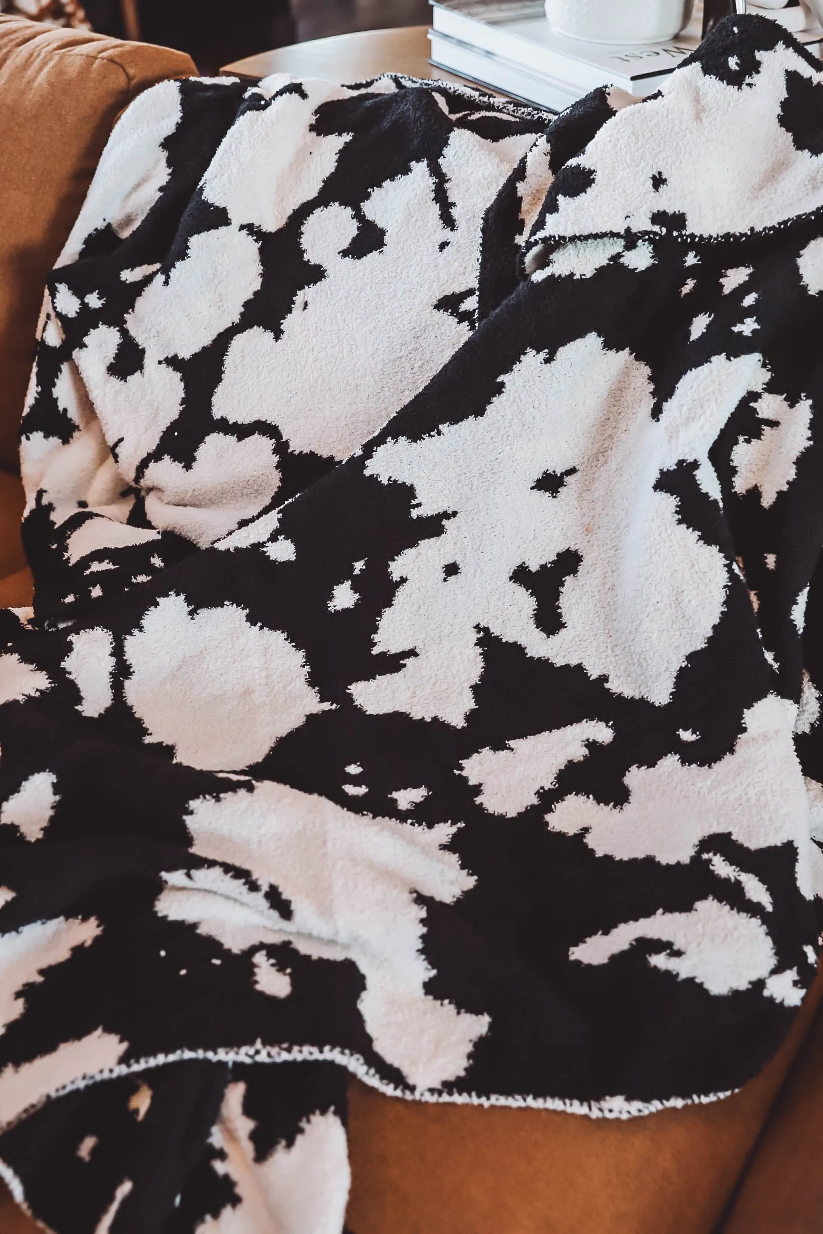 Cow Print Throw Blanket-Black