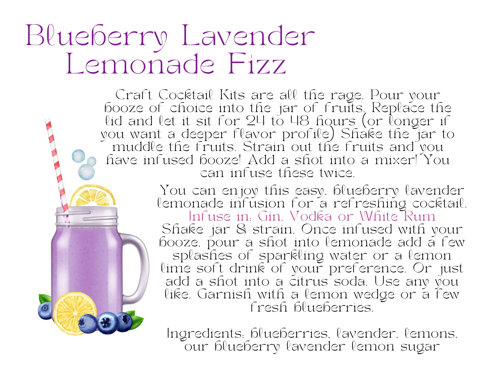 Craft Cocktail Infusion Kits: Blueberry Lavender Lemonade Fizz
