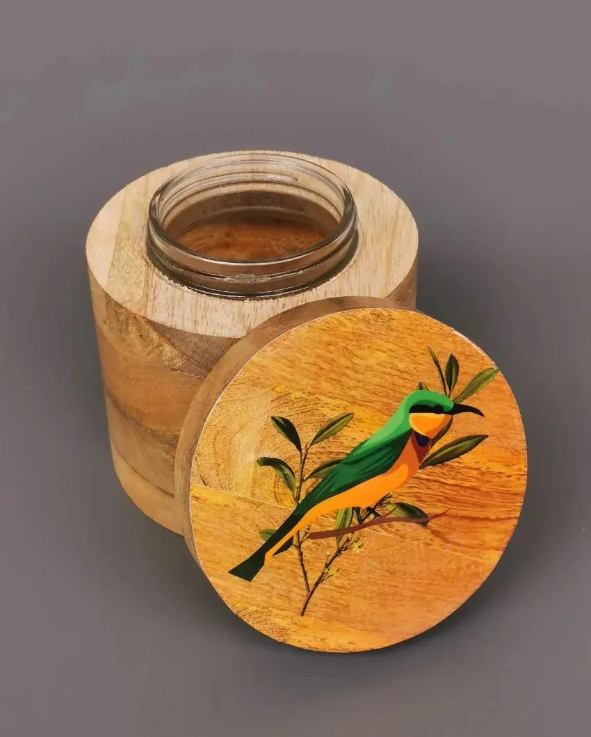 Cute Songbird Wooden Eco Friendly Jar | 250Ml | 4 x 4 inches