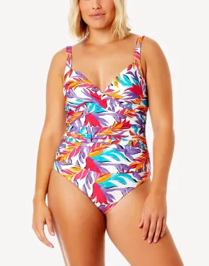 Dance Floor Palm Drape Front One Piece Swimsuit