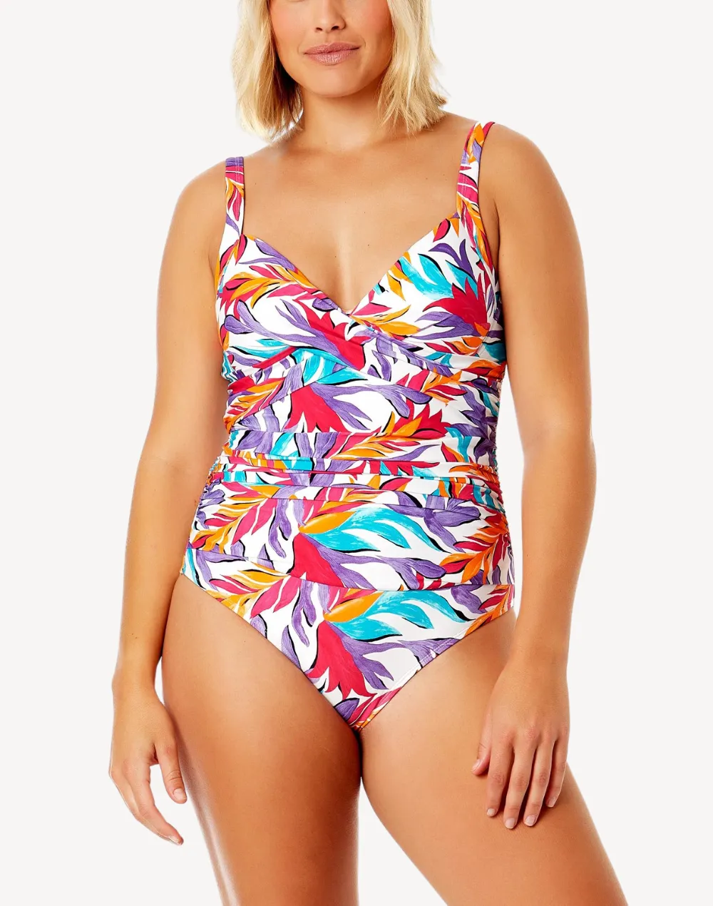 Dance Floor Palm Drape Front One Piece Swimsuit