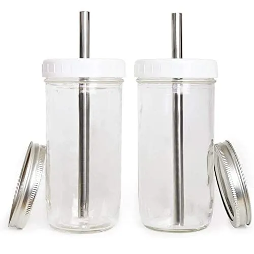 Daverly Way Reusable Boba Bubble Smoothie Cups With 4 Lids And 2 Metal Reusable Straws And Straw Cleaner In Fun Gift Box (2-pack, 24oz Each)